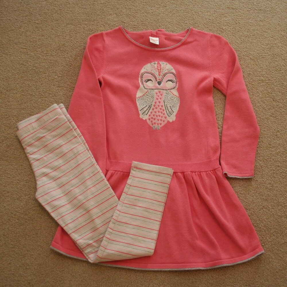 🦉 Gymboree Girls Owl Sweater Dress & Leggings – Size 7 – Sparkle Detail 🦉